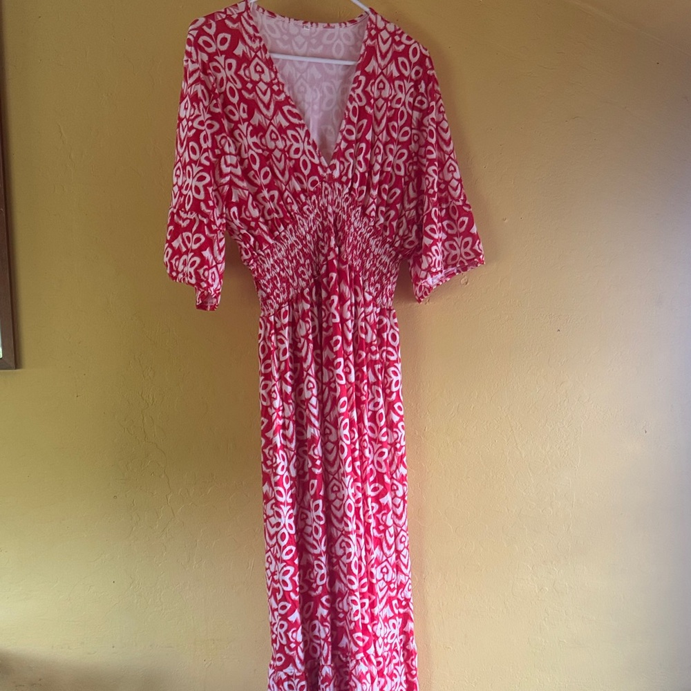Red and White Floral Maxi Dress